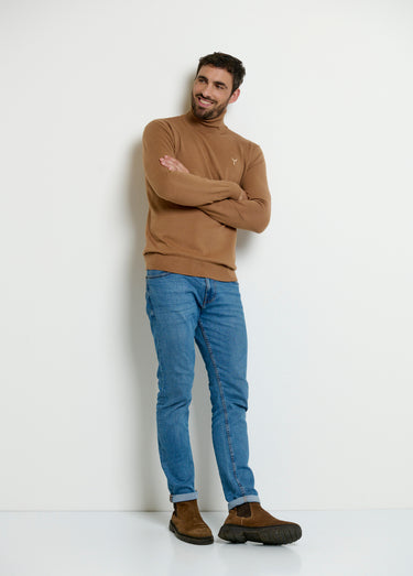 Pull col roulé chiné fine jauge Camel
