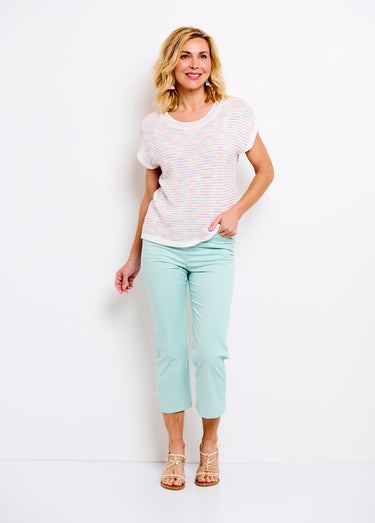 Pull doux col rond sans manches effet rayé Mauve