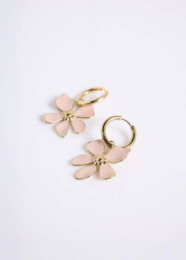 Boucles d'oreilles avec breloque fleur Rose