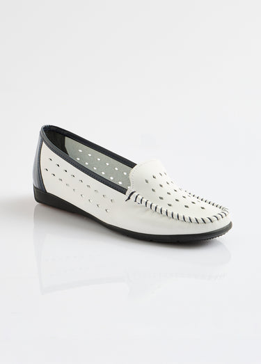 Mocassins souples largeur confort cuir Blanc