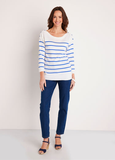 Pull fin rayé Blanc/Bleu