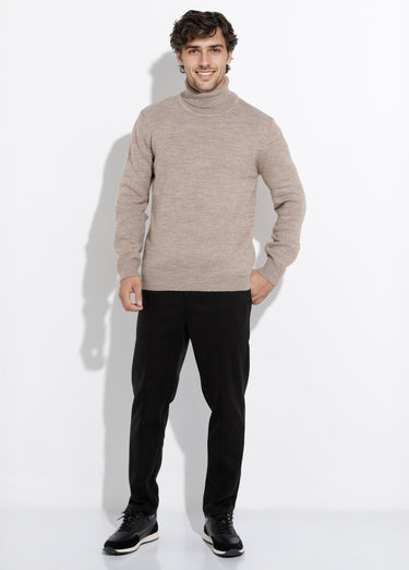 Pull col roulé chaud en laine majoritaire Beige