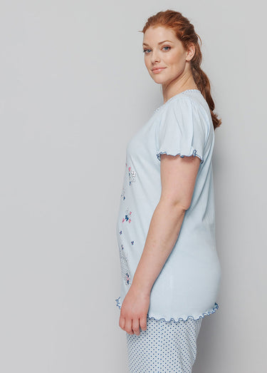 Pyjama court coton imprimé Bleu