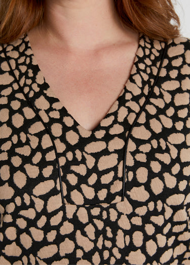 Robe ample courte jacquard bicolore Noir/Beige