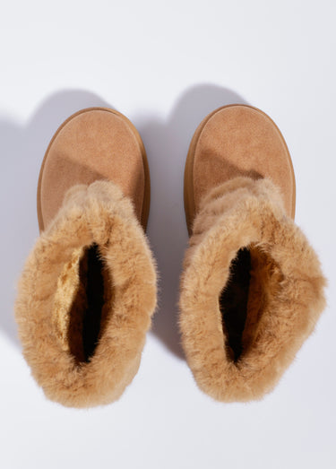 Boots compensées fausse fourrure Camel