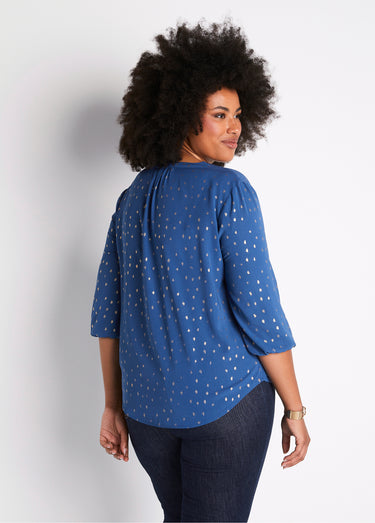 Tunique ample mi-longue manches 3/4 Bleu