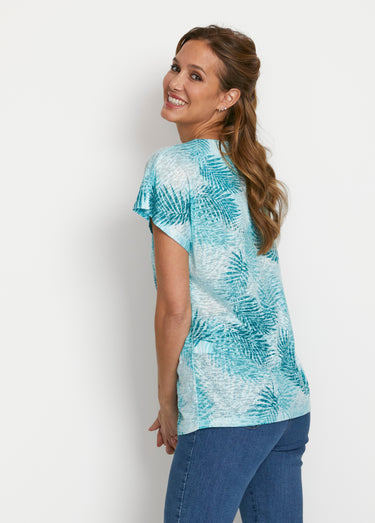 T-shirt imprimé court maille dévorée Emeraude