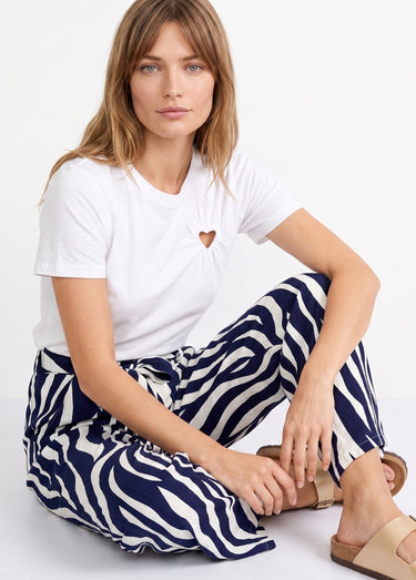 Pantalon large élastiqué, imprimé vagues Marine/Ecru