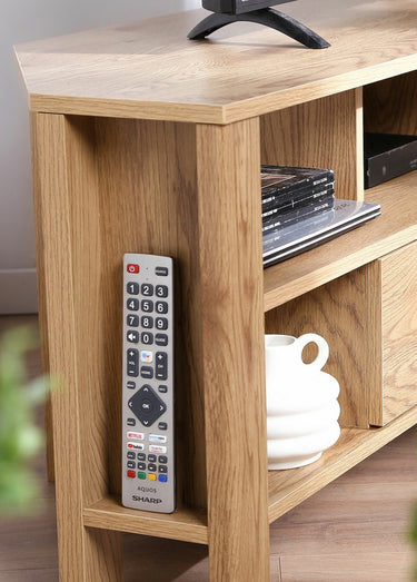 Meuble TV d'angle 1 tiroir, décor chêne Bois Clair