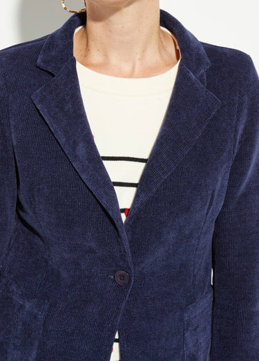 Veste col tailleur en velours reliefé Marine