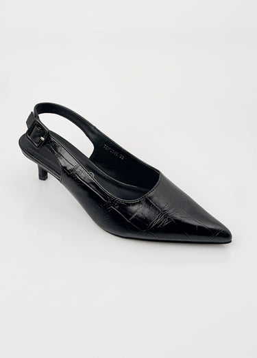 Escarpins sling back, simili cuir plissé Noir
