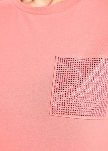T-shirt boîte manches courtes strass Corail