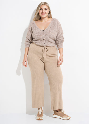 Pantalon confort en maille, coupe large Beige