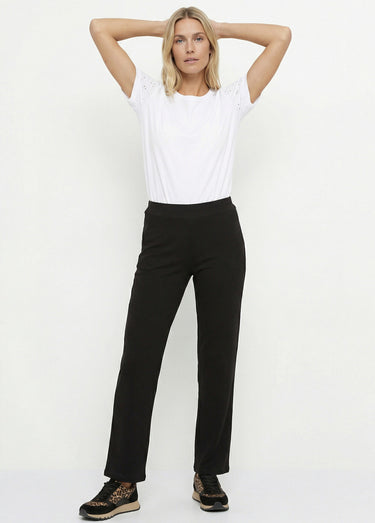 Pantalon large jersey cotelé, Essentiel Noir