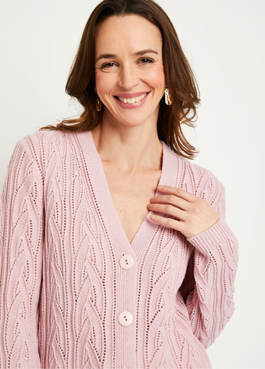 Gilet court boutonné ajouré Rose