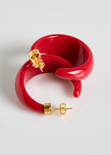 Boucles d'oreilles résine forme créoles Rouge