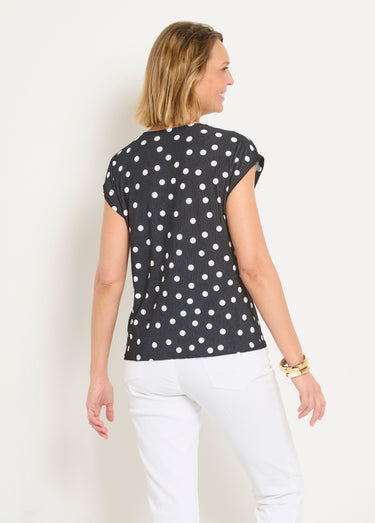 Tunique imprimé pois col V manches kimono Noir / Pois