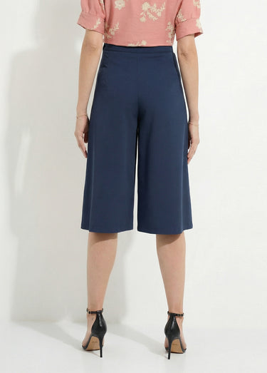 Jupe-culotte ample longue ceinture semi élastiquée Marine