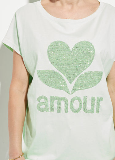 T-shirt col rond motif pailleté Amour Vert