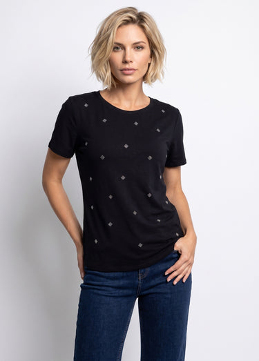 T-shirt strass manches courtes Noir