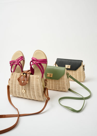 Mules compensées brides croisées cuir Fuchsia