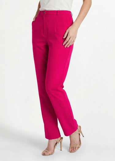 Pantalon droit uni taille semi élastiquée Framboise