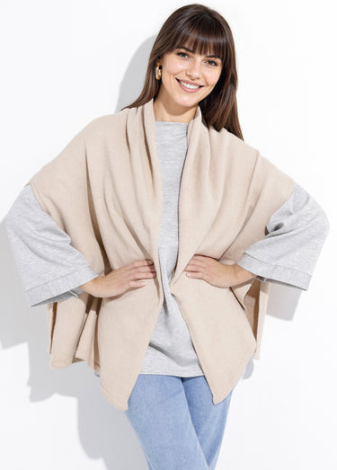 Poncho cape chaud maille avec laine Beige