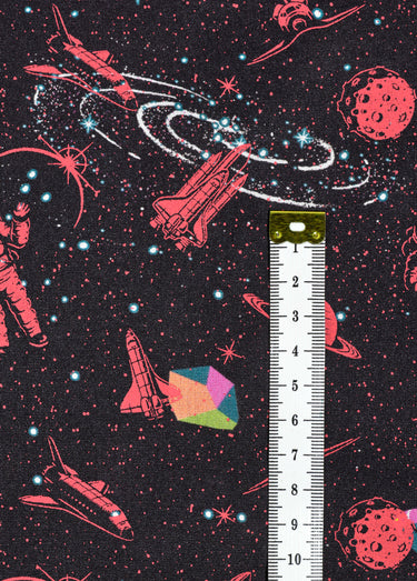 Coupon tissu habillement, motif espace Imprimé noir