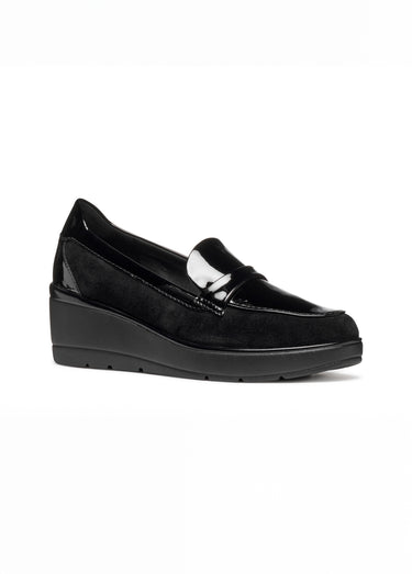 Mocassins compensés cuir suédé et vernis Noir