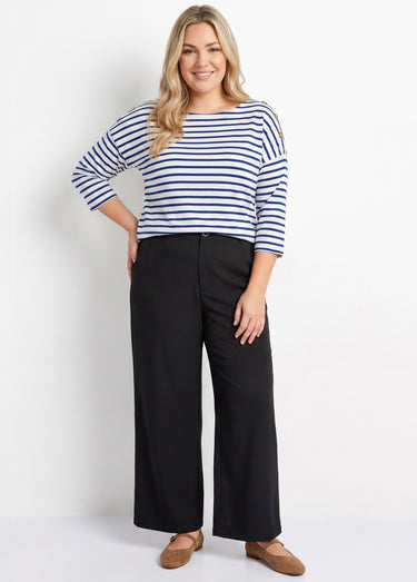 Pantalon large fluide taille élastiquée Noir