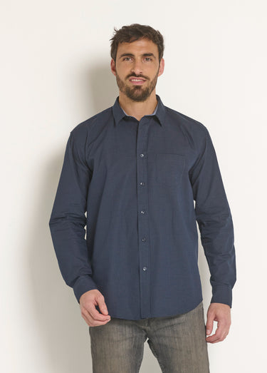 Chemise foncée coton détails contrastants Bleu Marine