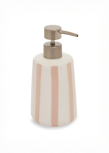 Distributeur de savon en céramique rayée Rose
