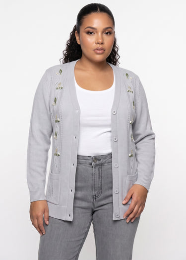Gilet long boutonné brodé perlé col V Argent