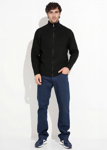 Gilet zippé chaud avec laine, col montant Noir