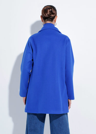 Caban long uni façon drap de laine Bleu Vif