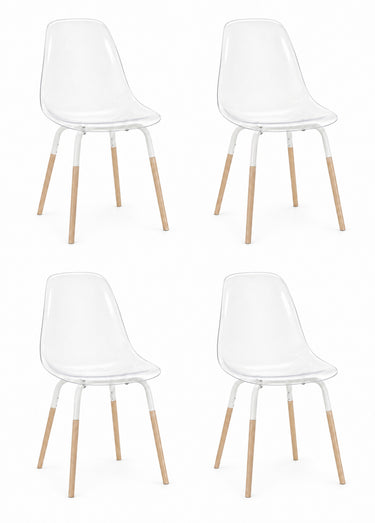 Set 4 Chaises coque transparente et bois Blanc/Marron