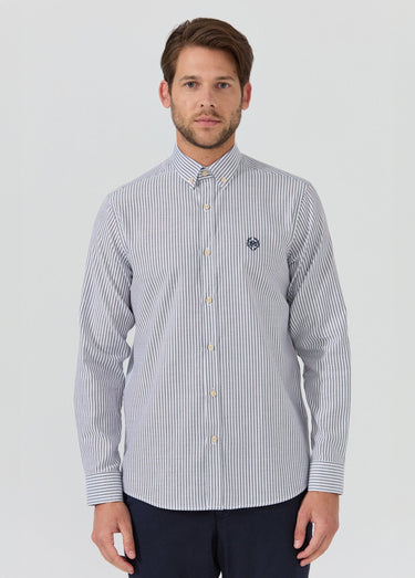 Chemise rayée popeline, col américain Bleu Marine