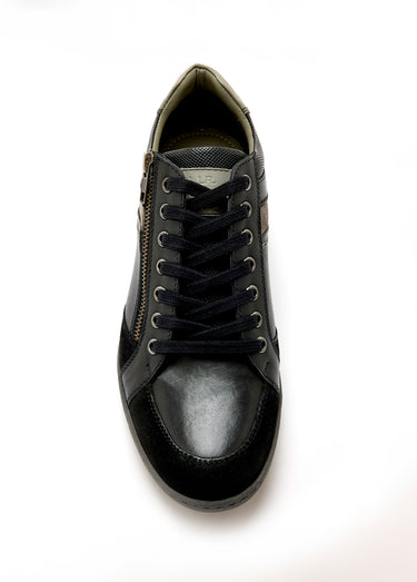 Baskets en cuir multimatières lacets et zip Noir