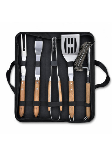 Set 5 Ustensiles barbecue acier/bois SEVE 3 Gris / Marron