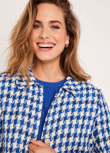 Veste pied de poule courte Bleu / Blanc
