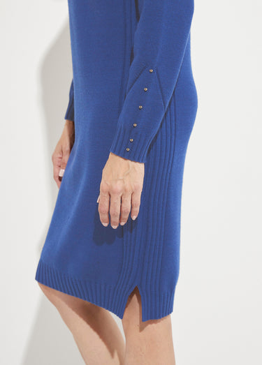 Robe-pull col montant détails côtelés perlés Bleu