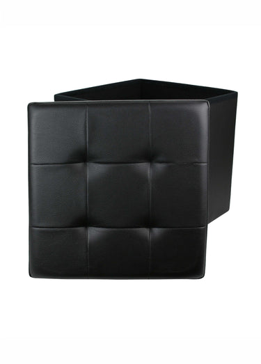 Pouf coffre pliable simili cuir capitons Noir