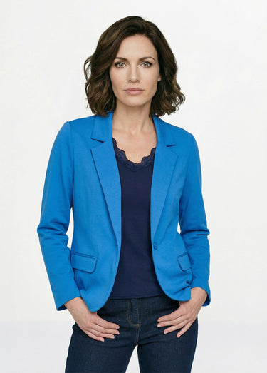 Veste droite boutonnée maille milano unie Bleu Mykonos