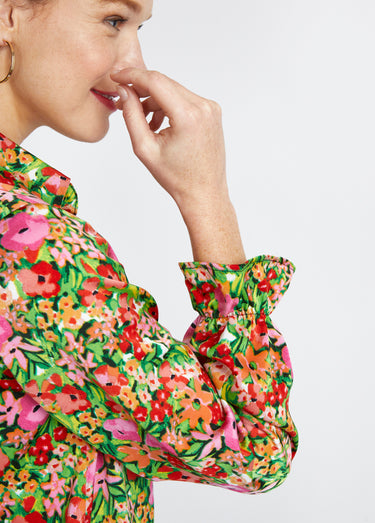 Chemisier manches longues imprimé floral Rouge/Vert
