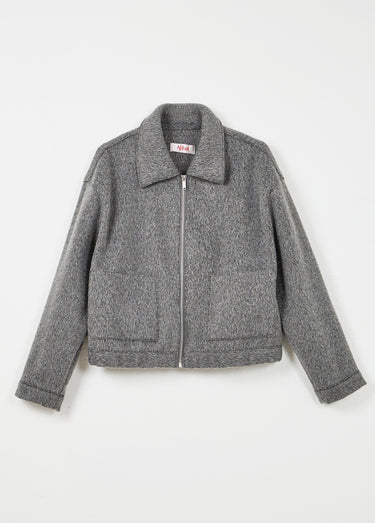 Blouson zippé tissu bouclette uni Gris