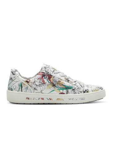 Baskets fleuries lacets élastiqués + zips Blanc