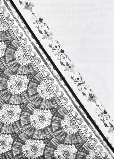 Parure de lit 4 pièces avec drap plat, éventails Gris