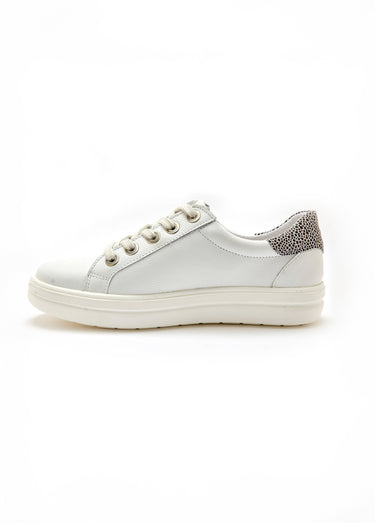 Baskets cuir lacets et zip, détail talon Blanc