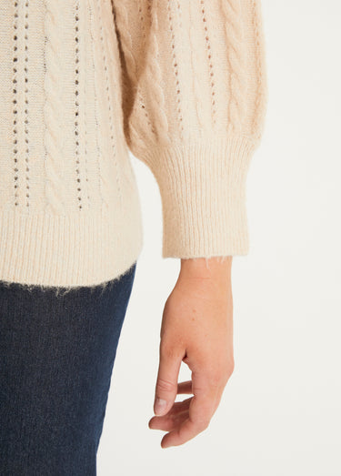 Pull doux maille irisée torsadée ajourée laine Beige