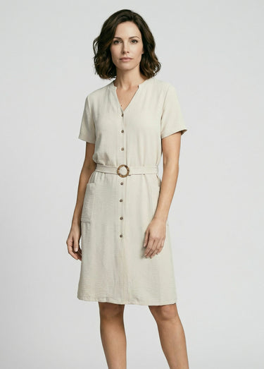 Robe chemisier en crêpe, style ethnique Beige